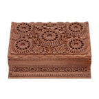 Hand Carved Floral Wood Jewelry Box 'Sunflower Mandalas'