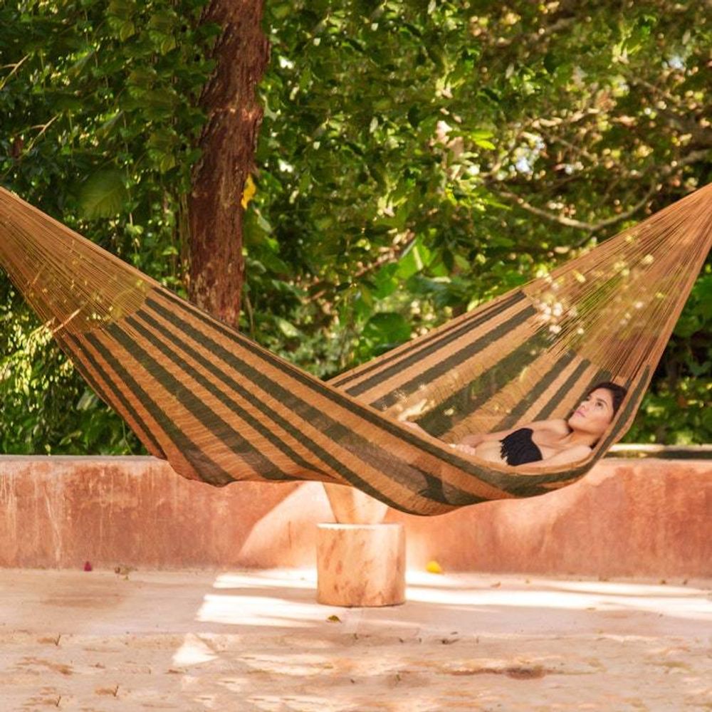 Nylon Rope Hammock in Moss Green and Copper Single Mexico 'Copper Mountain'