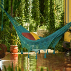 Handwoven Teal Cotton Hammock Double from Mexico 'Veranda in Teal'