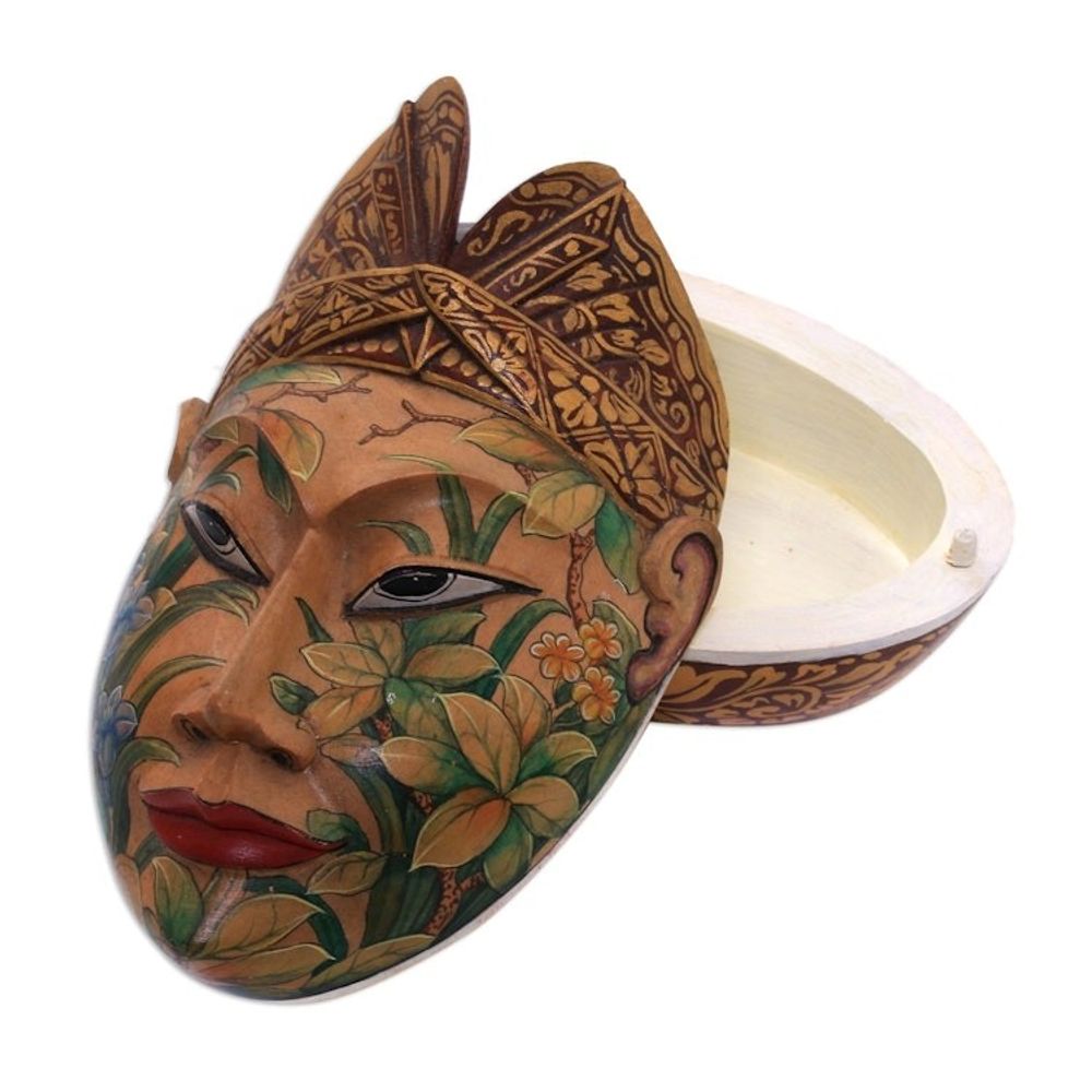 Wood jewelry box 'Flower Man of Bali'