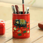 Papier Mache Elephant-Motif Pen Holder 'Tale of the River'