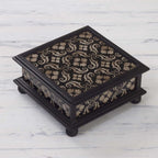Peruvian Reverse Painted Glass Jewelry Box 'Silver Blossoms'
