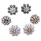 Floral Ceramic Knobs with Hand-Painted Designs Set of 6 'Flowery Union'