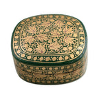 Green and Gold Papier Mache Decorative Box from India 'Graceful Viridescence'