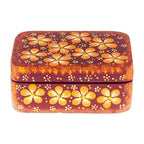 Handcrafted Orange Decorative Wood Box with Floral Details 'Secret Summer'