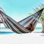 Handwoven Double Hammock in Black and Natural from Mexico 'Night Stripes'