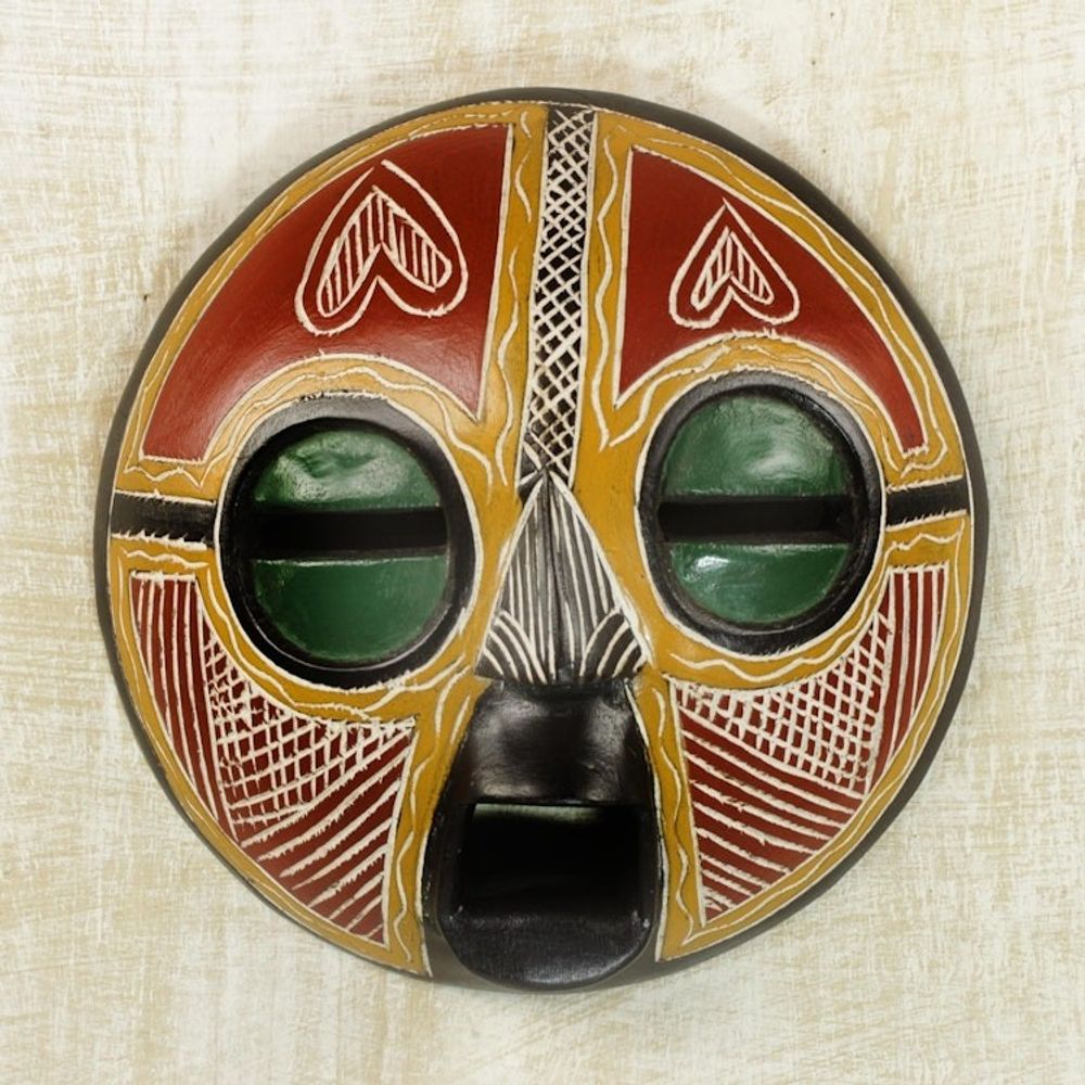 Handcrafted African Sese Wood Wall Mask from Ghana 'Heart of Africa'