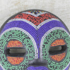 Multi-Colored Recycled Glass Bead and Sese Wood African Mask 'Rainbow Greeting'
