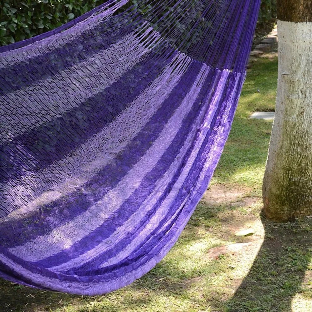 Lilac Striped Double Nylon Hammock from Mexico 'Lilac Blossom'