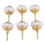 Ceramic Cabinet Knobs Floral Yellow White Set of 6 India 'Bright Sunshine'