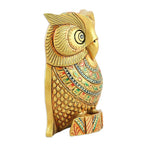 Traditional Painted Kadam Wood Magnet of a Golden Owl 'Golden Sage'