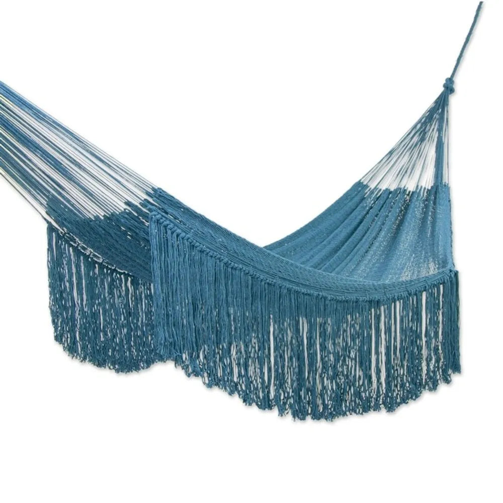 Fringed Teal Hammock from Mexico Triple 'Caribbean Blue Cascade'