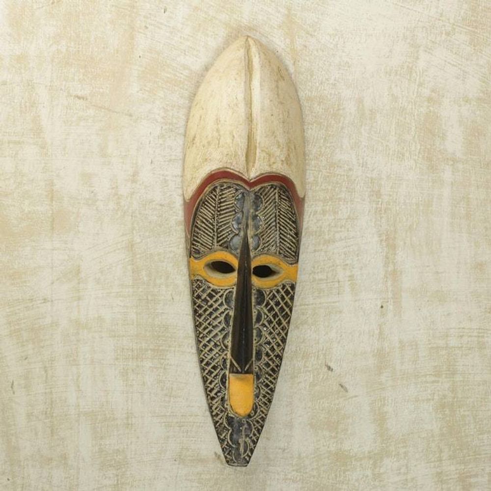 Handcrafted African Sese Wood Wall Mask from Ghana 'In the Distance'