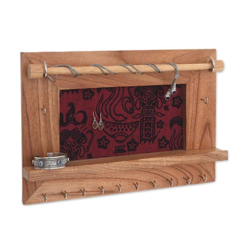 Wood and Cotton Jewelry Display Wall Panel Handmade in Bali 'Tegalalang Heritage in Tan'