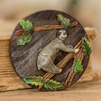 Handcrafted Painted Pinewood and Cold Porcelain Sloth Magnet 'The Tropical Sloth'