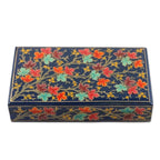 Hand-Painted Papier Mache Box with Tree Motif 'Festive Trees in Blue'