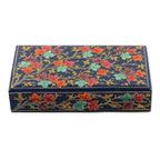 Hand-Painted Papier Mache Box with Tree Motif 'Festive Trees in Blue'