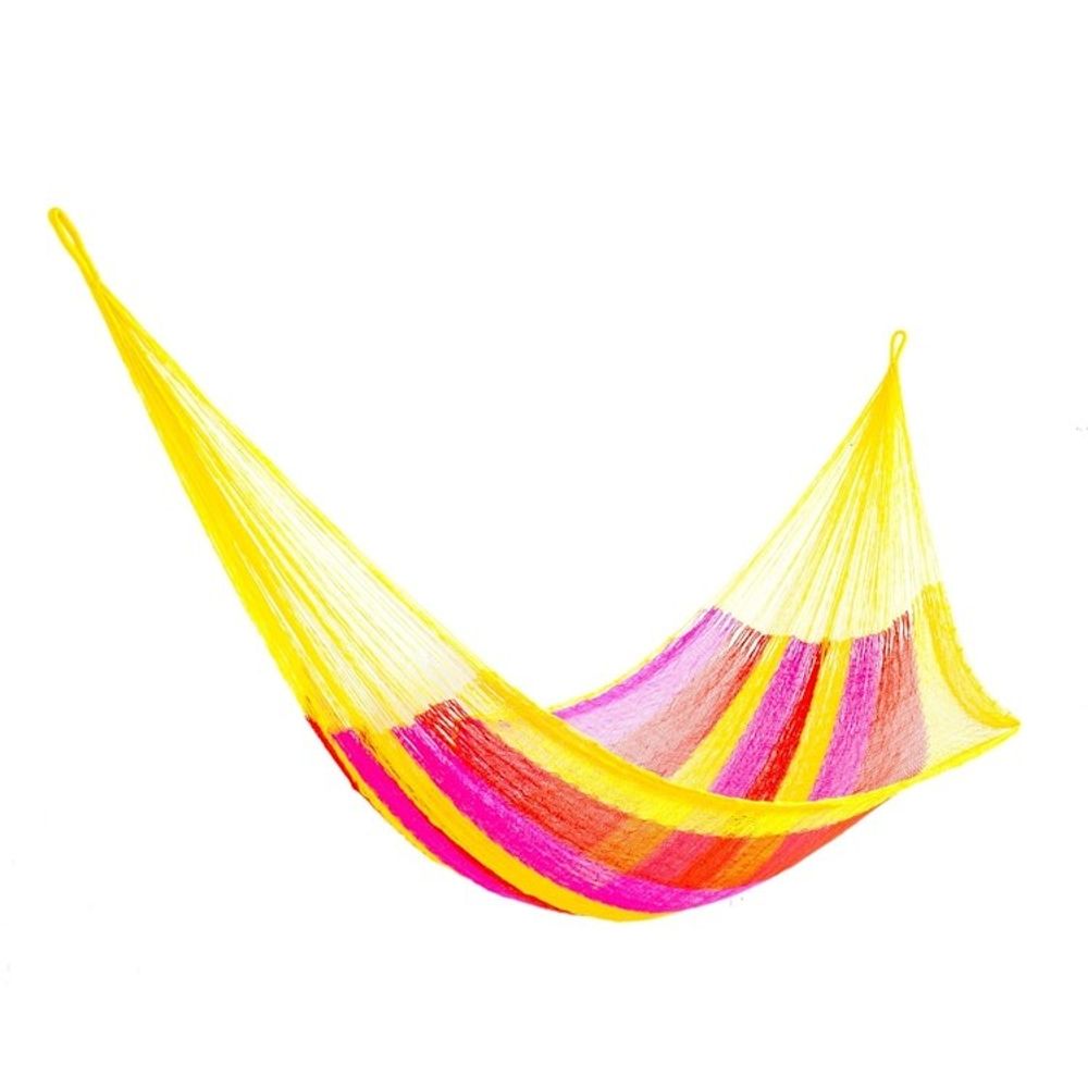 Hand Woven Nylon Pink Yellow Hammock Single from Mexico 'Candy Delight'