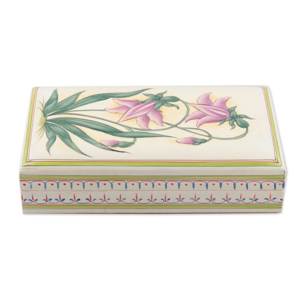 Handcrafted Floral Jewelry Box from India 'Passionate Blossoms'