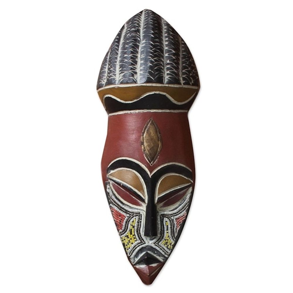 Authentic Handcrafted Beaded African Mask 'Vigilance'