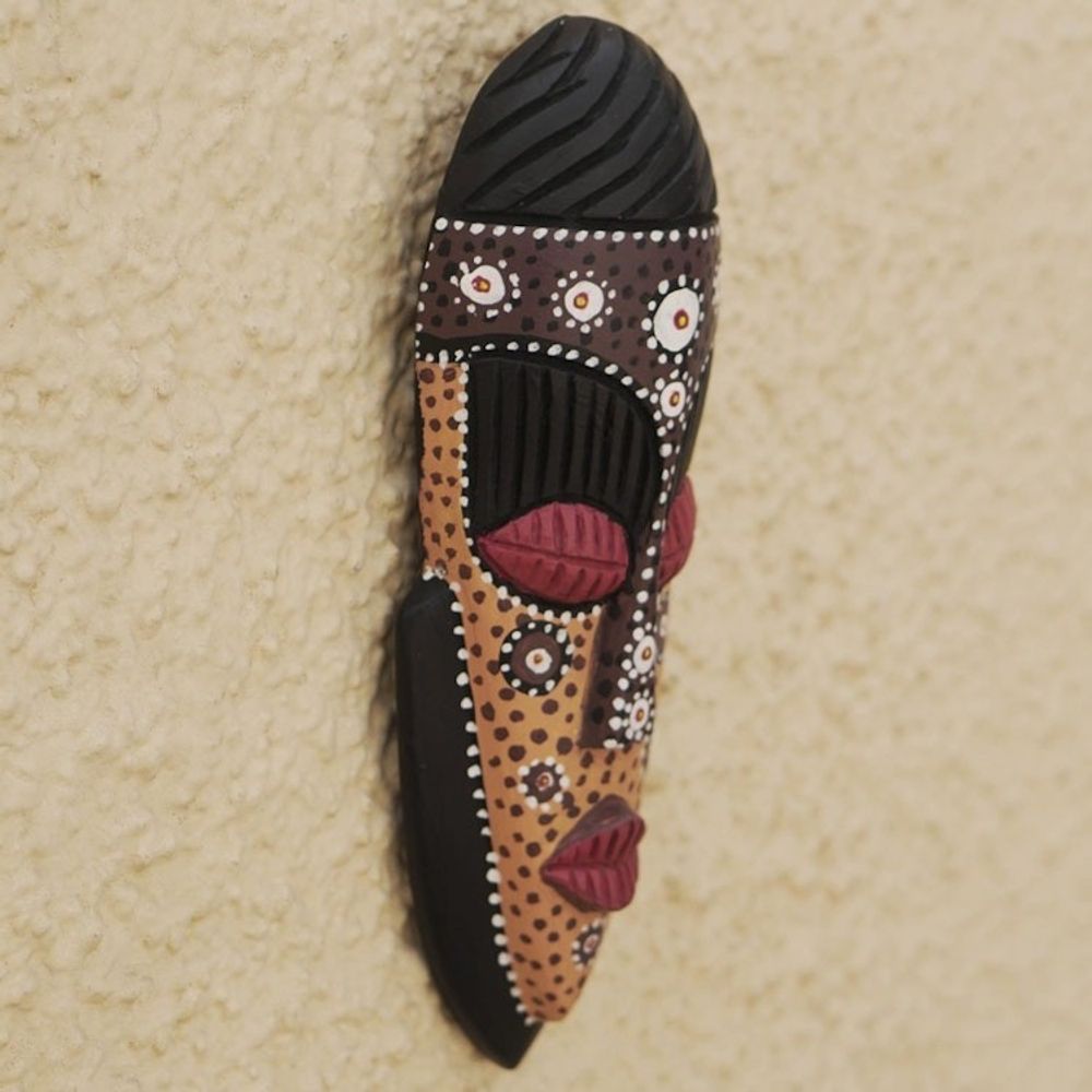 Sese Wood African Wall Mask with Floral Motif 'Young and Free'