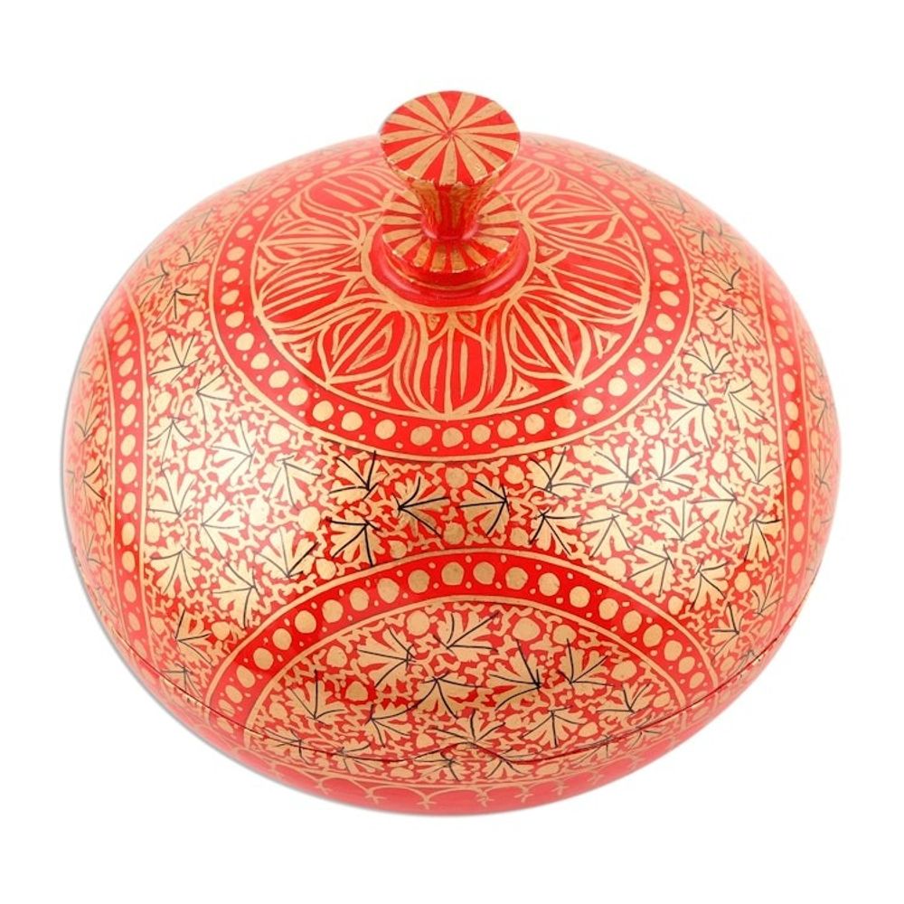 Round Lidded Decorative Papier Mache and Wood Box 'Kashmir Magnificence'