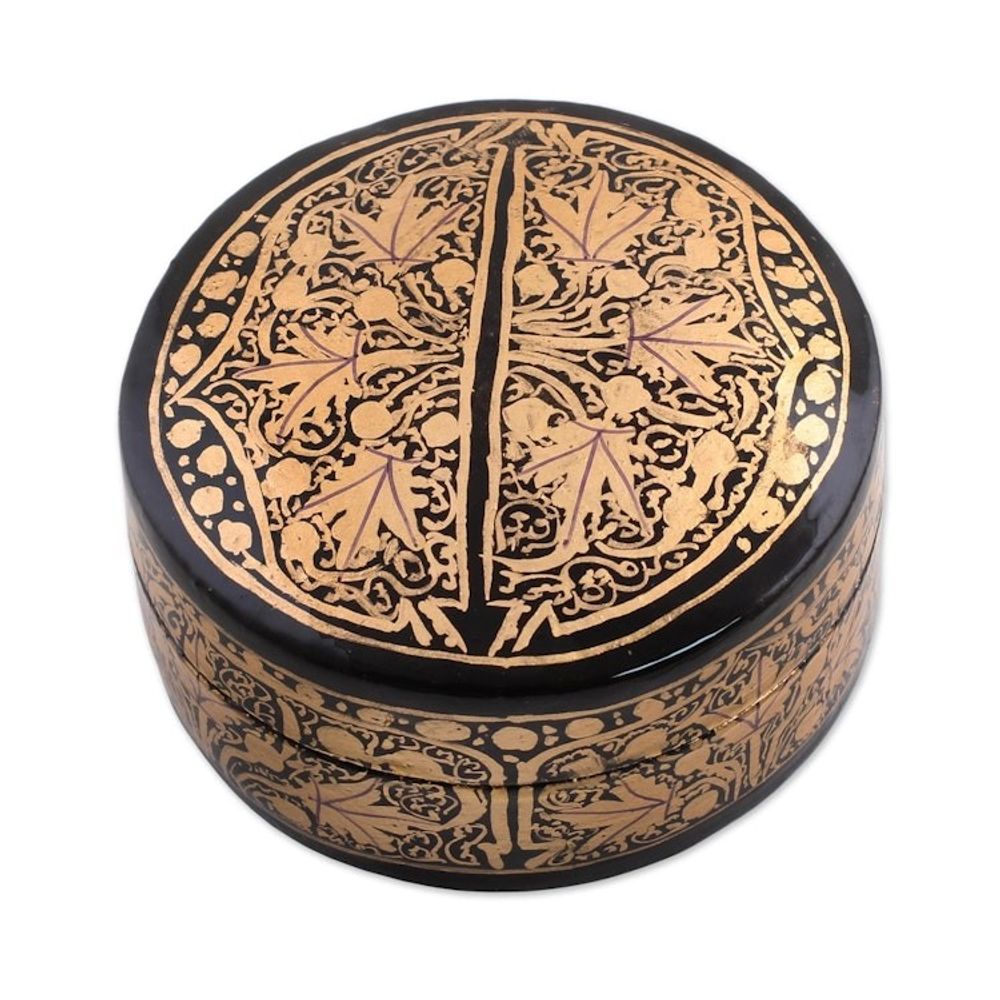 Gold and Black Papier Mache Decorative Box from India 'Alluring Grandeur'
