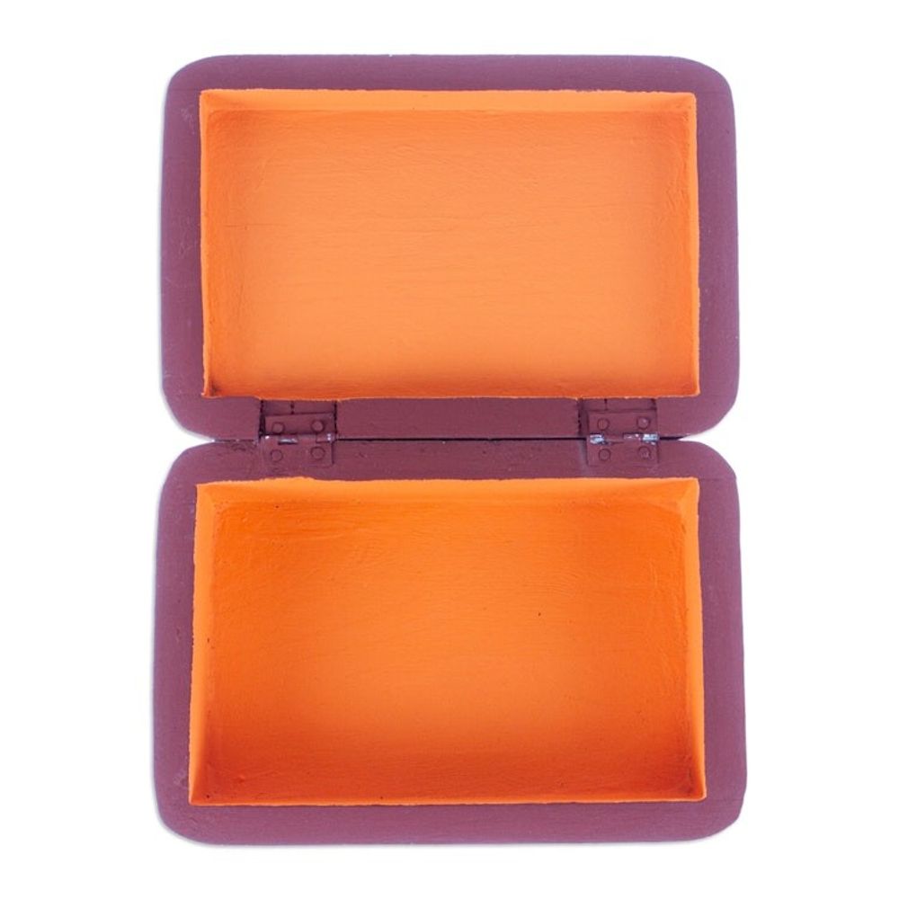 Handcrafted Orange Decorative Wood Box with Floral Details 'Secret Summer'