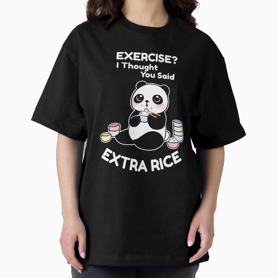 Cute Panda Bear, Exercise? I Thought You Said Extra Rice, Funny Food Shirt for the Food Loverice Panda by fatamyfan1