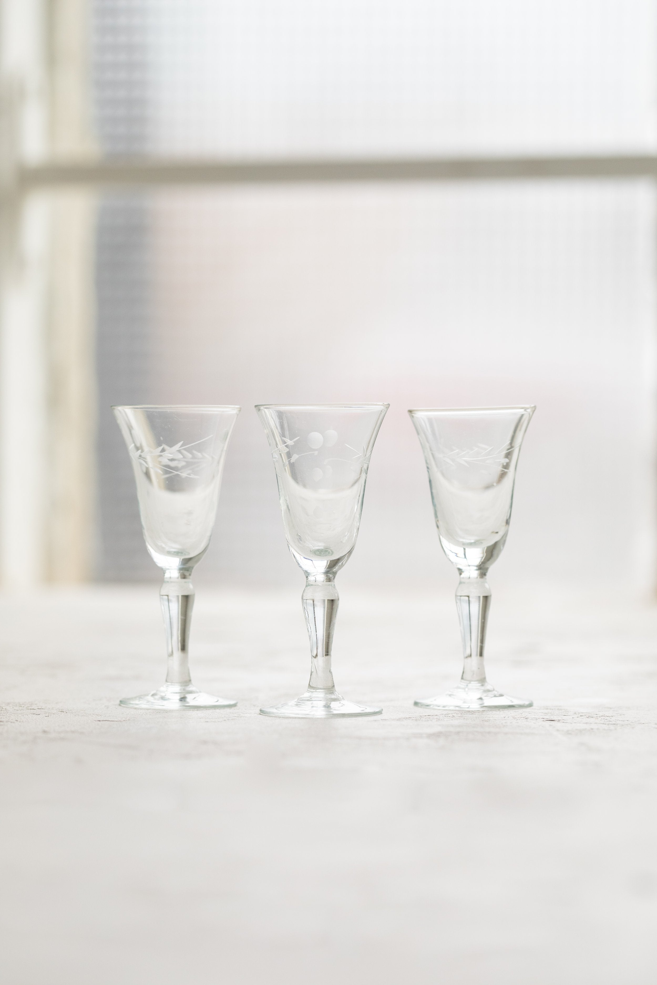 Vintage Etched Cordial Glasses